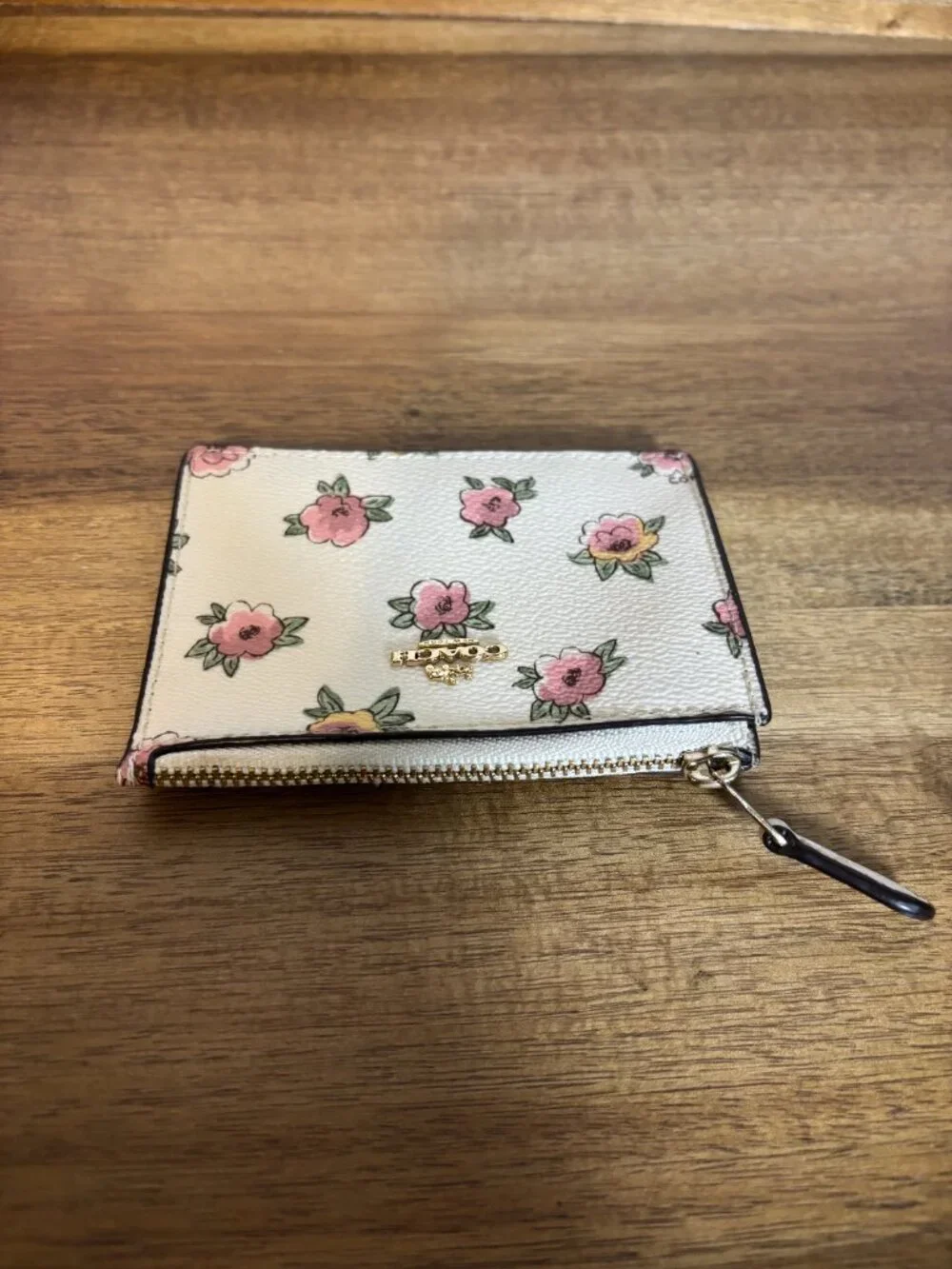 Coach Ivory Cream Pink Floral Mini Skinny ID Case